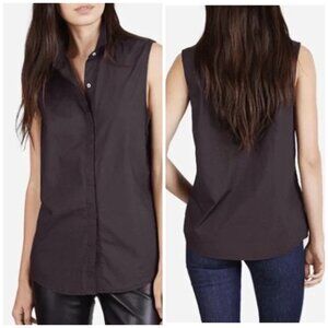 EVERLANE The Poplin Sleeveless Button Down Shirt LARGE L Black Cotton Top NWOT